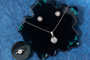 SILVER ROUND SOLITAIRE ELEGANT PENDANT SET WITH RING & CHAIN LENGTH - 18