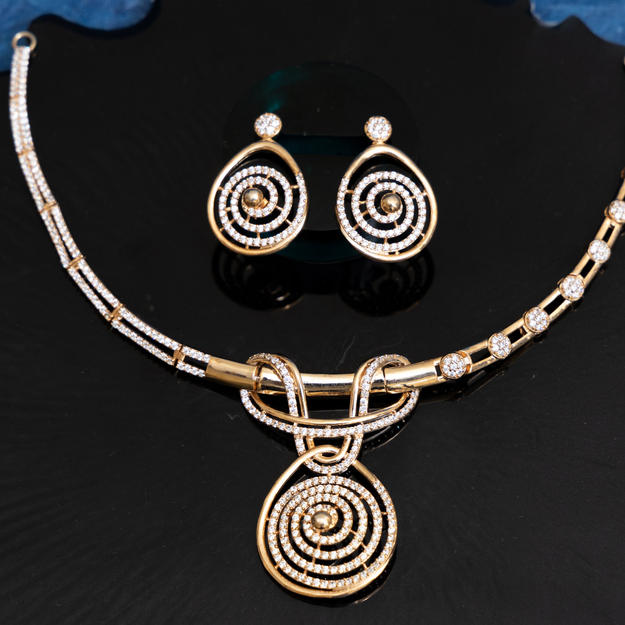ROSEGOLD EMERALD DROP REGAL CZ NECKLACE SET