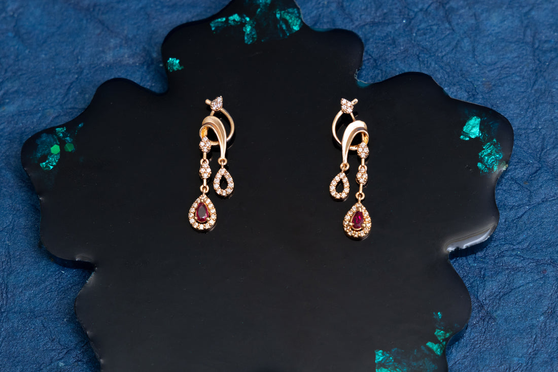 ROSEGOLD DROP RUBY SLEEKY CZ NECKLACE SET