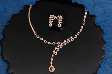 ROSEGOLD DROP RUBY VELVETY CZ NECKLACE SET