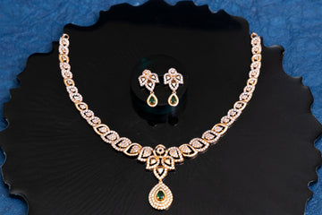 ROSEGOLD EMERALD DROP REGAL CZ NECKLACE SET