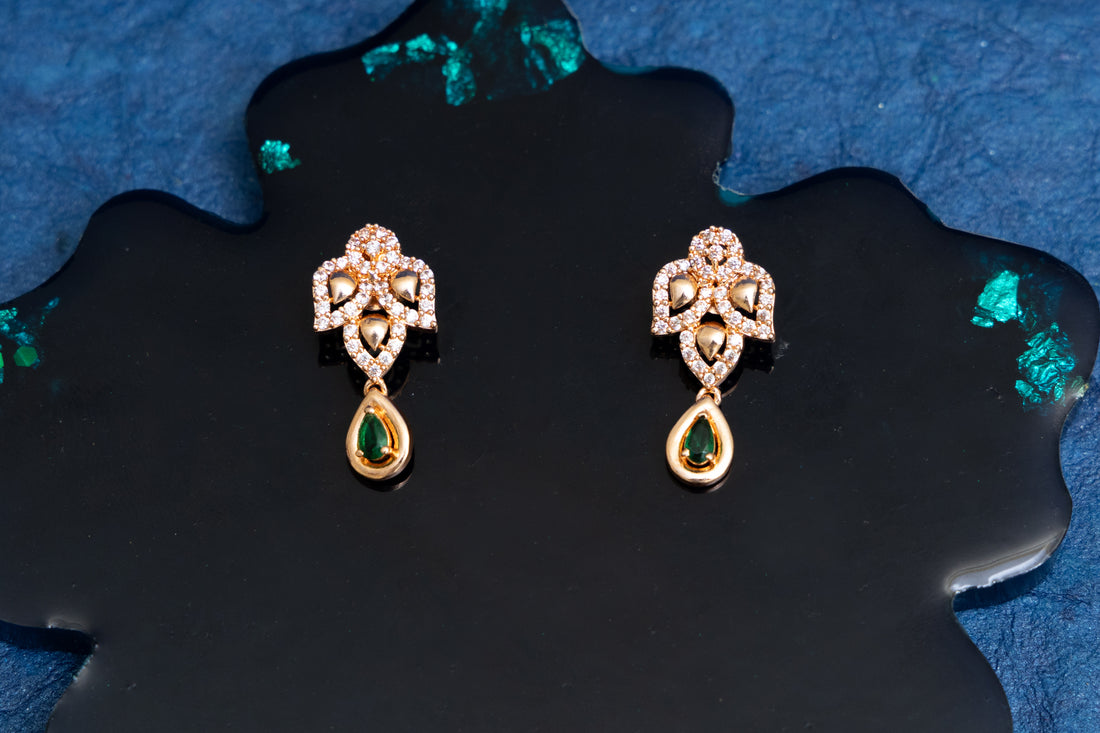 ROSEGOLD EMERALD DROP REGAL CZ NECKLACE SET