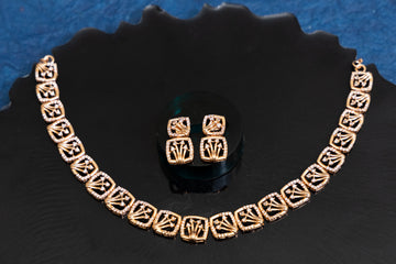 ROSEGOLD GLORY CUSHION LEAFY CZ NECKLACE SET