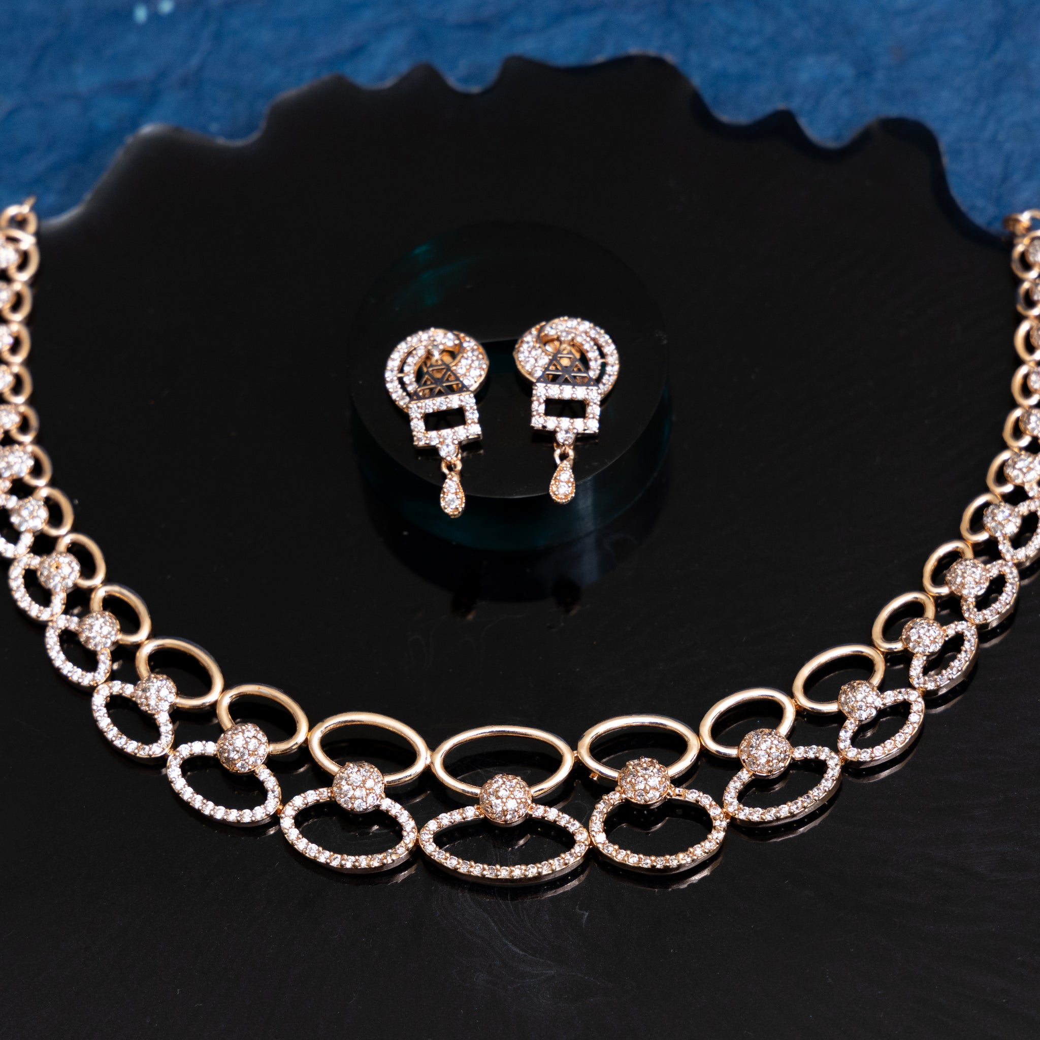 ROSEGOLD LUSTROUS CZ NECKLACE SET