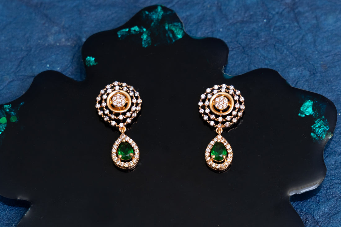 ROSEGOLD ROYAL DROP EMERALD CZ NECKLACE SET