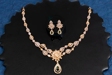 ROSEGOLD ROYAL EMERALD DROP STYLE CZ NECKLACE SET