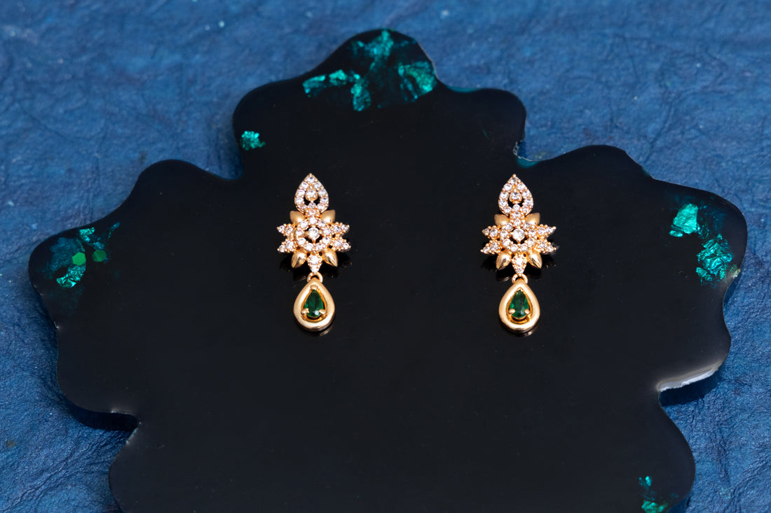 ROSEGOLD ROYAL EMERALD DROP STYLE CZ NECKLACE SET
