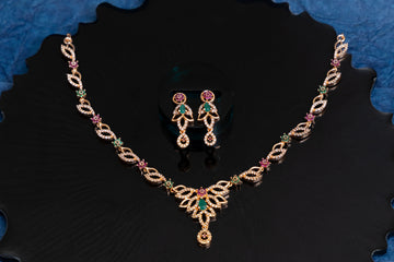 ROSEGOLD RUBY EMERALD IMPERIAL CZ NECKLACE SET