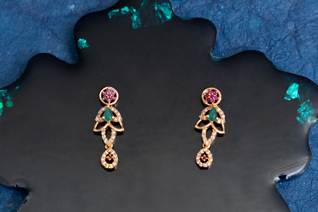 ROSEGOLD RUBY EMERALD IMPERIAL CZ NECKLACE SET