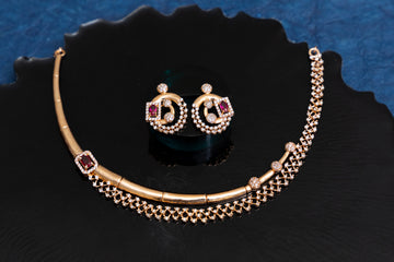 ROSEGOLD RUBY GLEAMING CZ NECKLACE SET