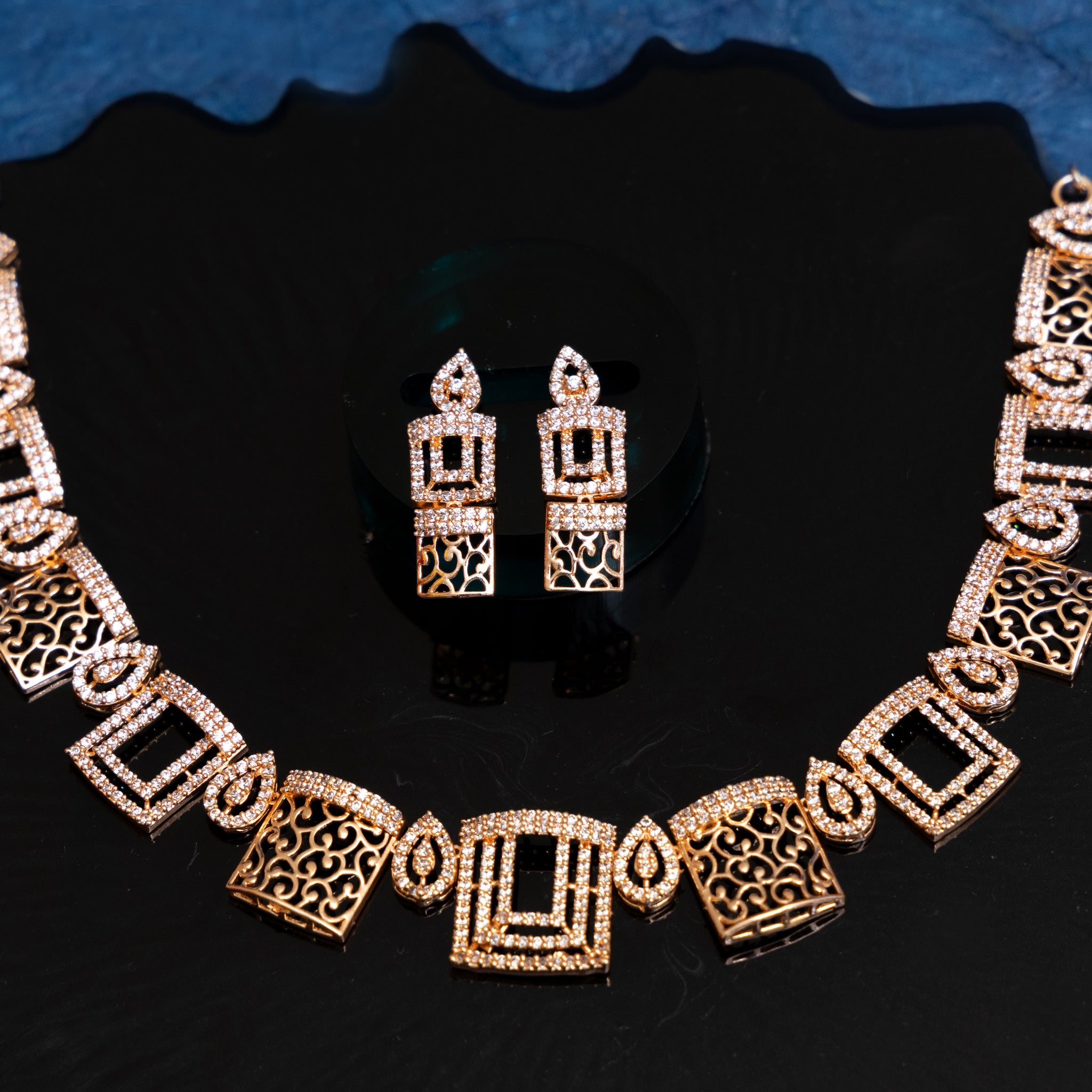 ROSEGOLD SLEEK STYLISH CZ NECKLACE SET 1