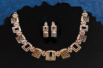 ROSEGOLD SLEEK STYLISH CZ NECKLACE SET 1