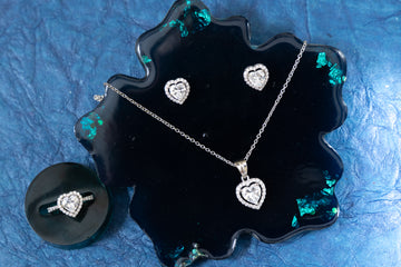 SILVER CHIC HEART SOLITAIRE PENDANT SET WITH RING & CHAIN LENGTH - 18