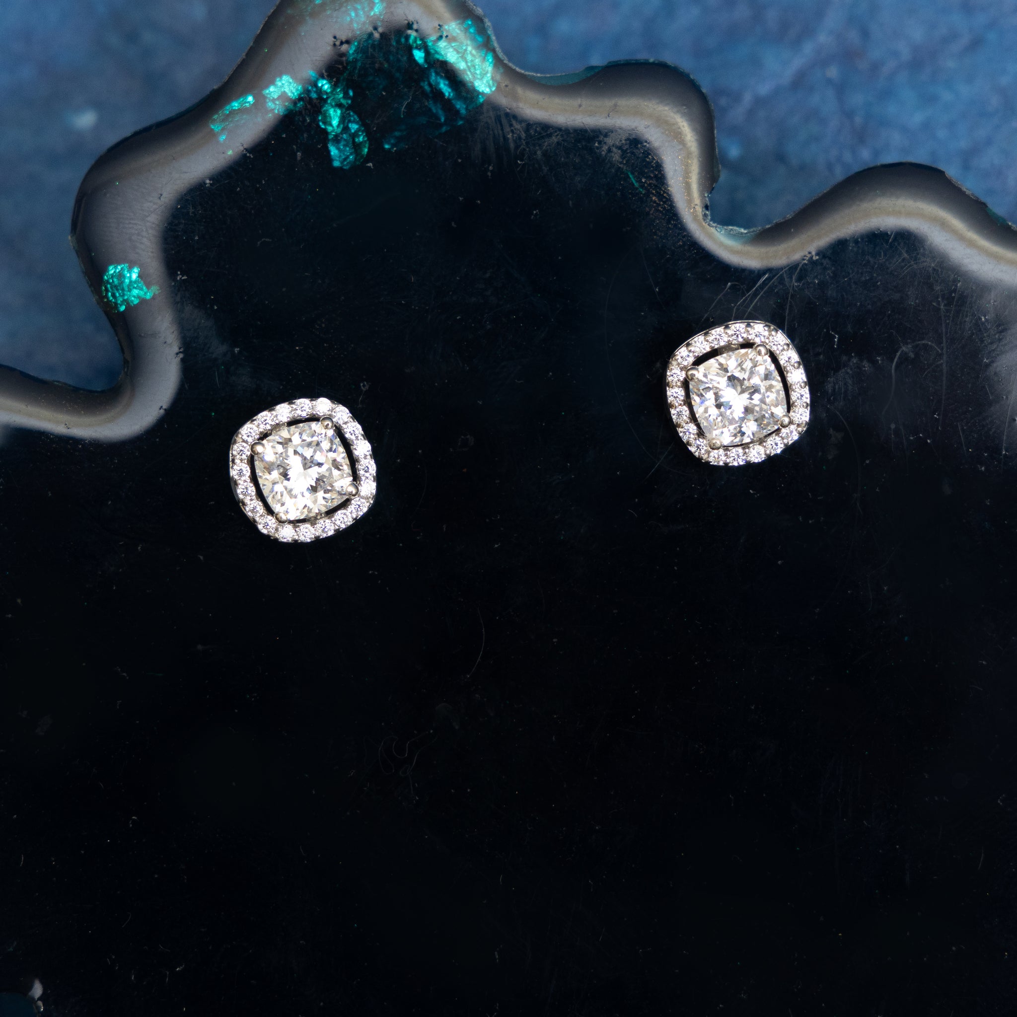 SILVER CUSHION SOLITAIRE EARRINGS