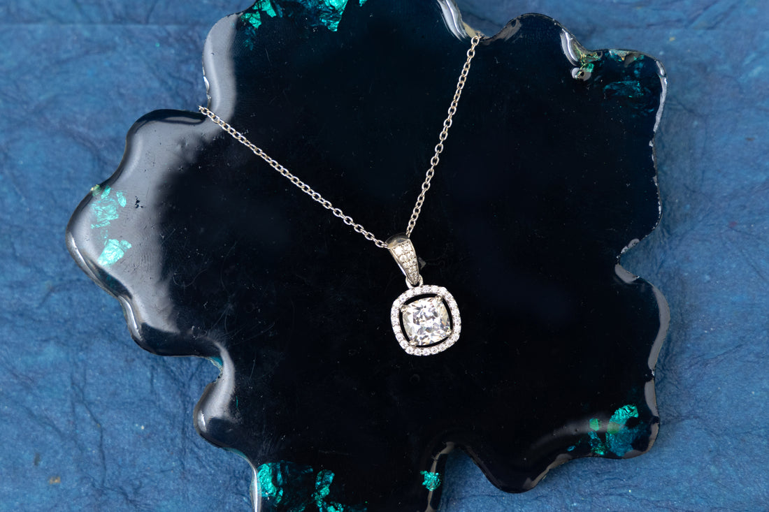 SILVER CUSHION SOLITAIRE PENDANT SET WITH RING AND CHAIN LENGTH - 18