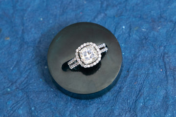 SILVER CUSHION SOLITAIRE RING IN DUAL STRING