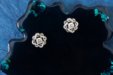 SILVER FLORAL MAJESTIC ROUND SOLITAIRE EARRINGS