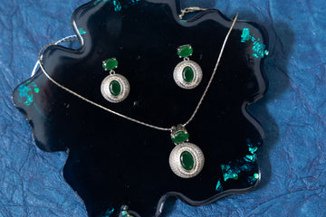 SILVER IMPERIAL EMERALD PENDANT SET WITH CHAIN