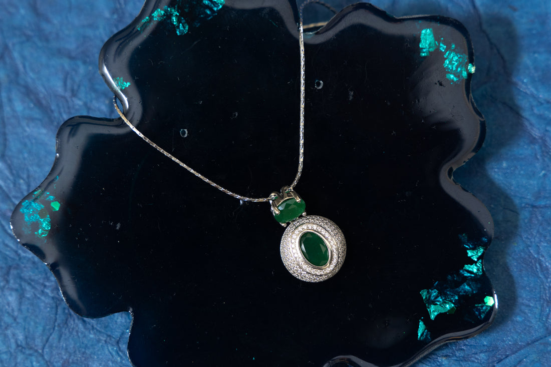 SILVER IMPERIAL EMERALD PENDANT SET WITH CHAIN
