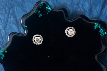 SILVER ROUND SOLITAIRE IN CUSHION SHAPE EARRINGS