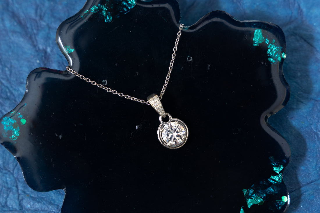 SILVER ROUND SOLITAIRE ELEGANT PENDANT SET WITH RING & CHAIN LENGTH - 18