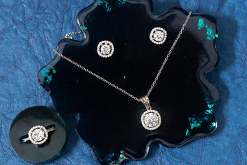 SILVER ROUND SOLITAIRE IN CUSHION SHAPE PENDANT SET WITH RING & CHAIN LENGTH - 18