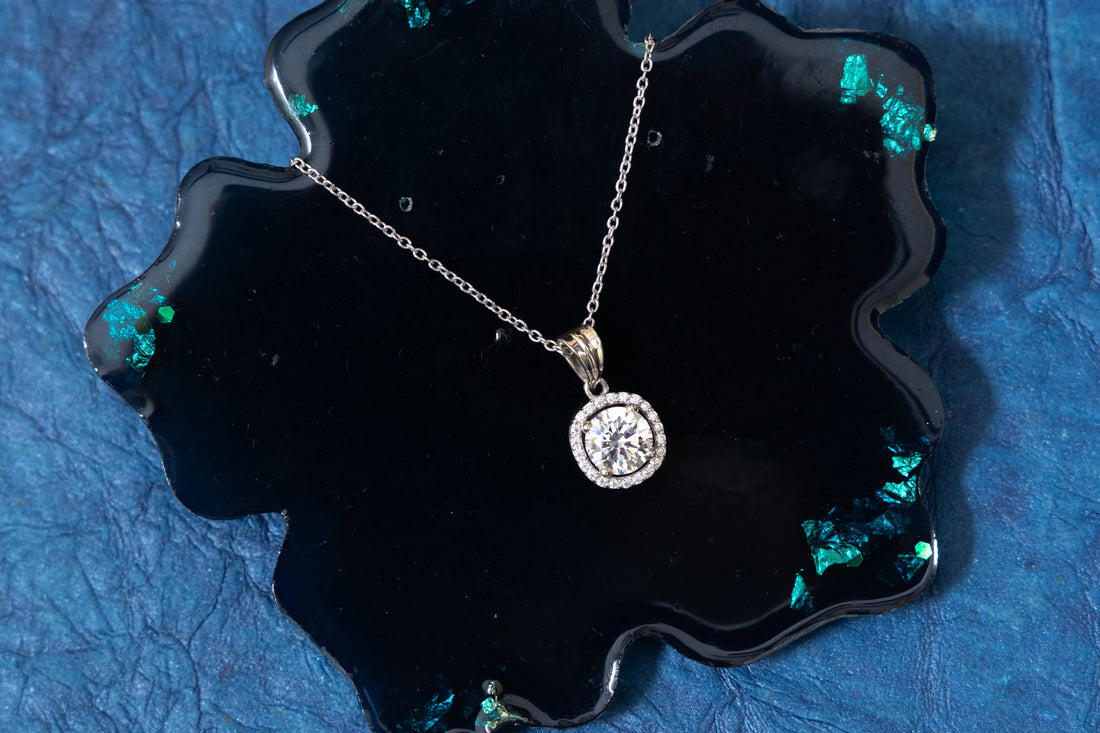 SILVER ROUND SOLITAIRE IN CUSHION SHAPE PENDANT SET WITH RING & CHAIN LENGTH - 18